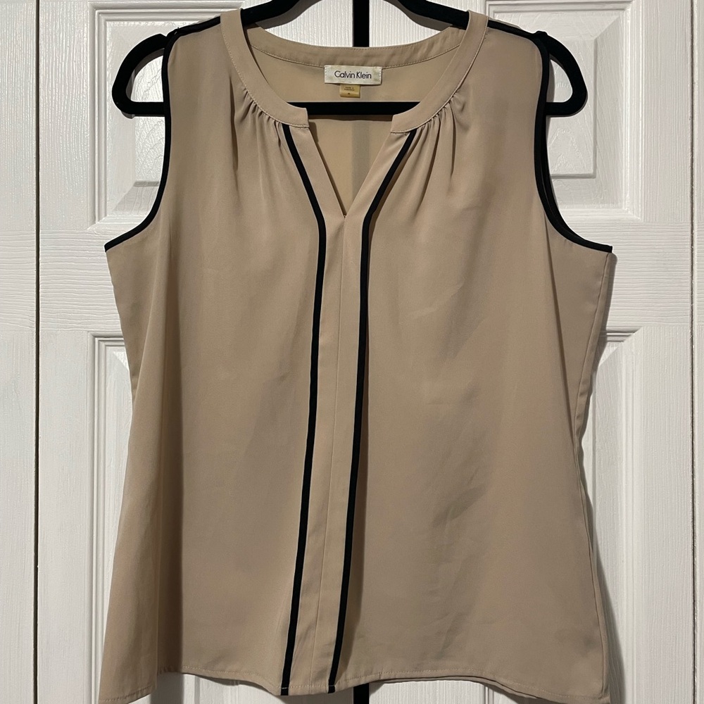 Calvin Klein Women's Beige Sleeveless Blouse